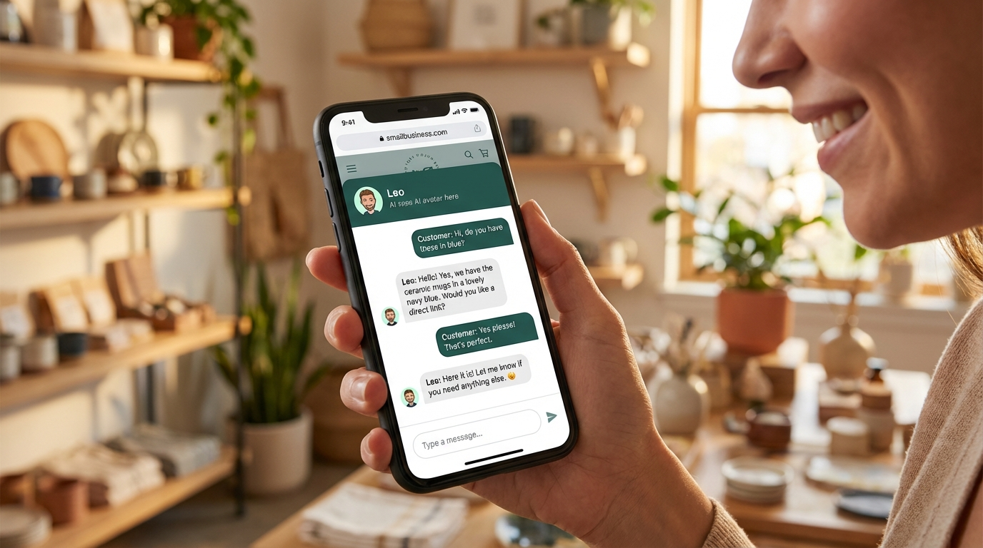 AI chatbot helping small business customers with questions on a smartphone