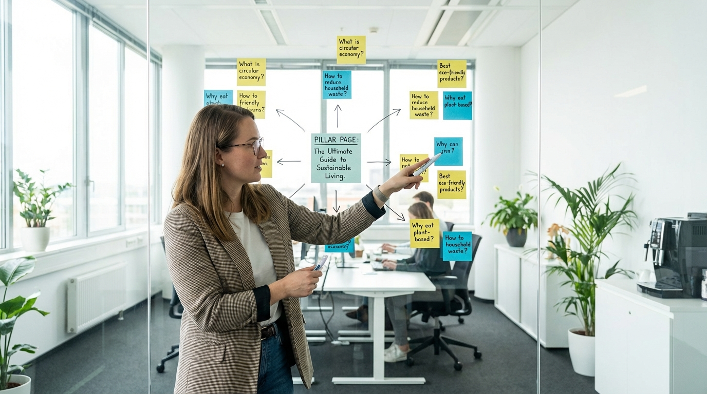 Content strategist mapping question-based topics for AI search optimization