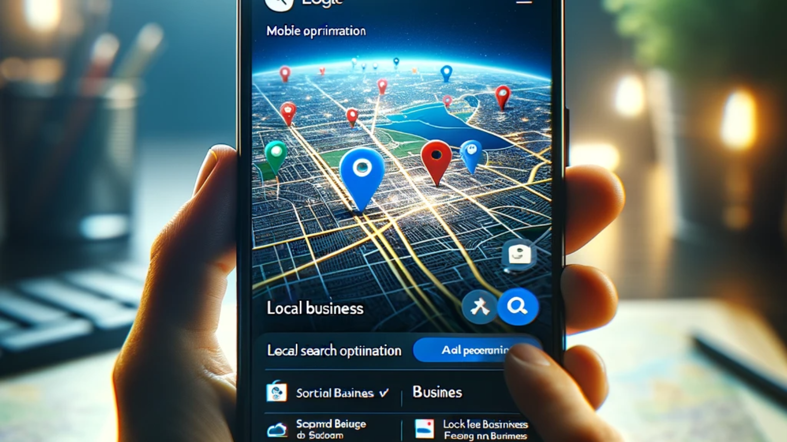 Smartphone displaying a local business listing on a map application.